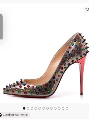 Christian Louboutin Follies Spikes 100 Specchio Beige w/ Multicolor Studs Sz 40